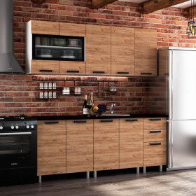 Кухня Крафт 2,0 м Крафт/Черный янтарь в Советском - sovetskij.germes-mebel.ru | фото