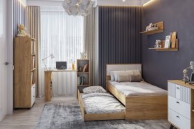 Детская МИЛАН (Дуб Золотой/Белый матовый) в Советском - sovetskij.germes-mebel.ru | фото