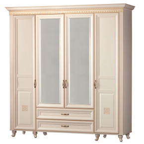 Шкаф для одежды 4-дверный с зеркалом №493 Марлен кремовый белый в Советском - sovetskij.germes-mebel.ru | фото