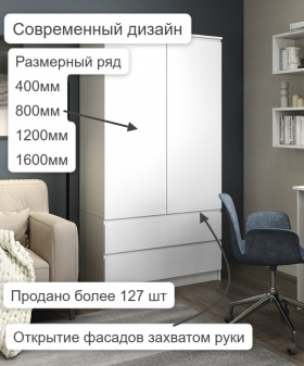 Шкаф Мори МШ900.1, 2двери, 2 ящика, белый в Советском - sovetskij.germes-mebel.ru | фото